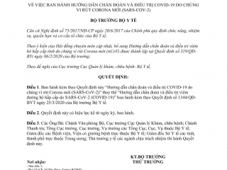  HƯỚNG DẪN CHẨN ĐOÁN VÀ ĐIỀU TRỊ COVID-19 DO CHỦNG VI RÚT CORONA MỚI (SARS-COV-2)