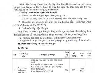 THÔNG BÁO: VỀ VIỆC MỜI CHÀO GIÁ ĐỒ VẢI, HÀNG NGHIỆP VỤ NĂM 2026