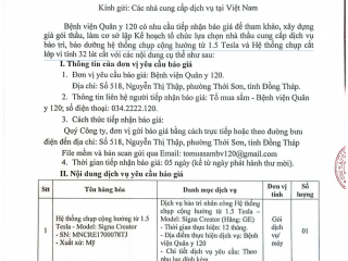 THÔNG BÁO MỜI CHÀO GIÁ DỊCH VỤ BẢO TRÌ, BẢO DƯỠNG HỆ THỐNG CHỤP CỘNG HƯỞNG TỪ 1.5 TESLA VÀ HỆ THỐNG CHỤP CẮT LỚP VÌ TÍNH 32 LÁT CẮT