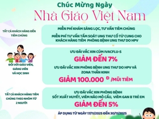 THÔNG BÁO KHUYẾN MÃI CHÀO MỪNG NGÀY NHÀ GIÁO VIỆT NAM 20-11 TRUNG TÂM TIÊM CHỦNG VẮC XIN BỆNH VIỆN QUÂN Y 120